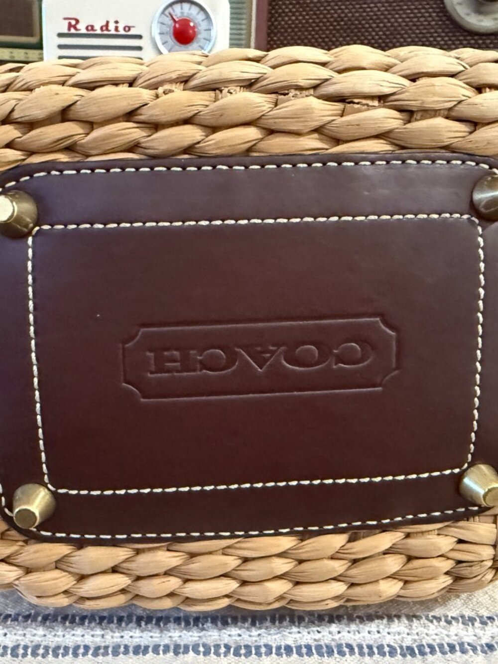 Coach Legacy 10728 Woven Straw Espresso Leather Basket Tote Bag - Picture 5 of 7